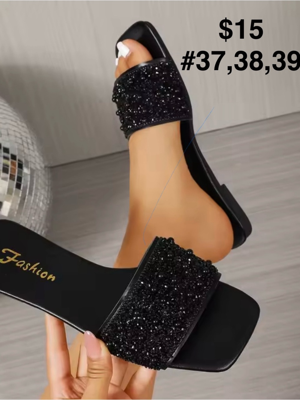 Black Beaded Slide Sandals -